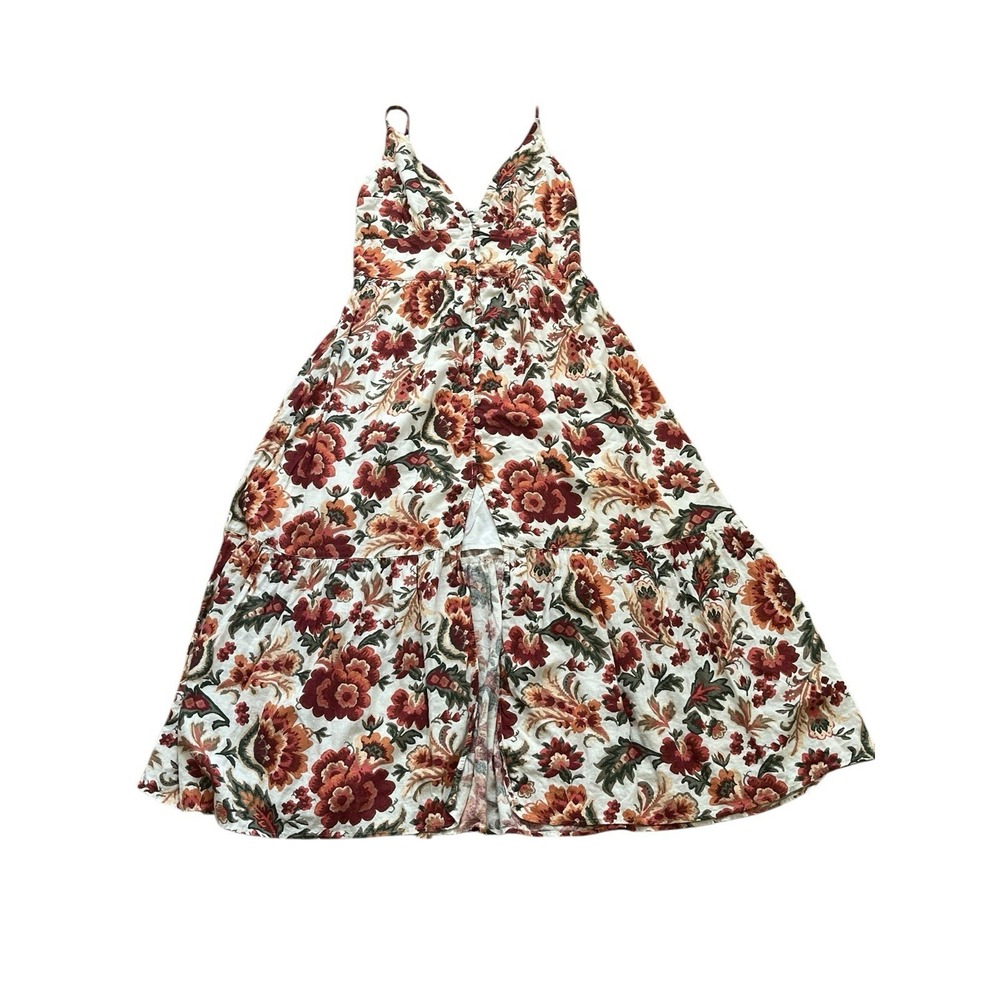 Abercrombie & Fitch Floral Linen Blend Maxi Dress Tiered Button Front, Large P - Picture 3 of 7